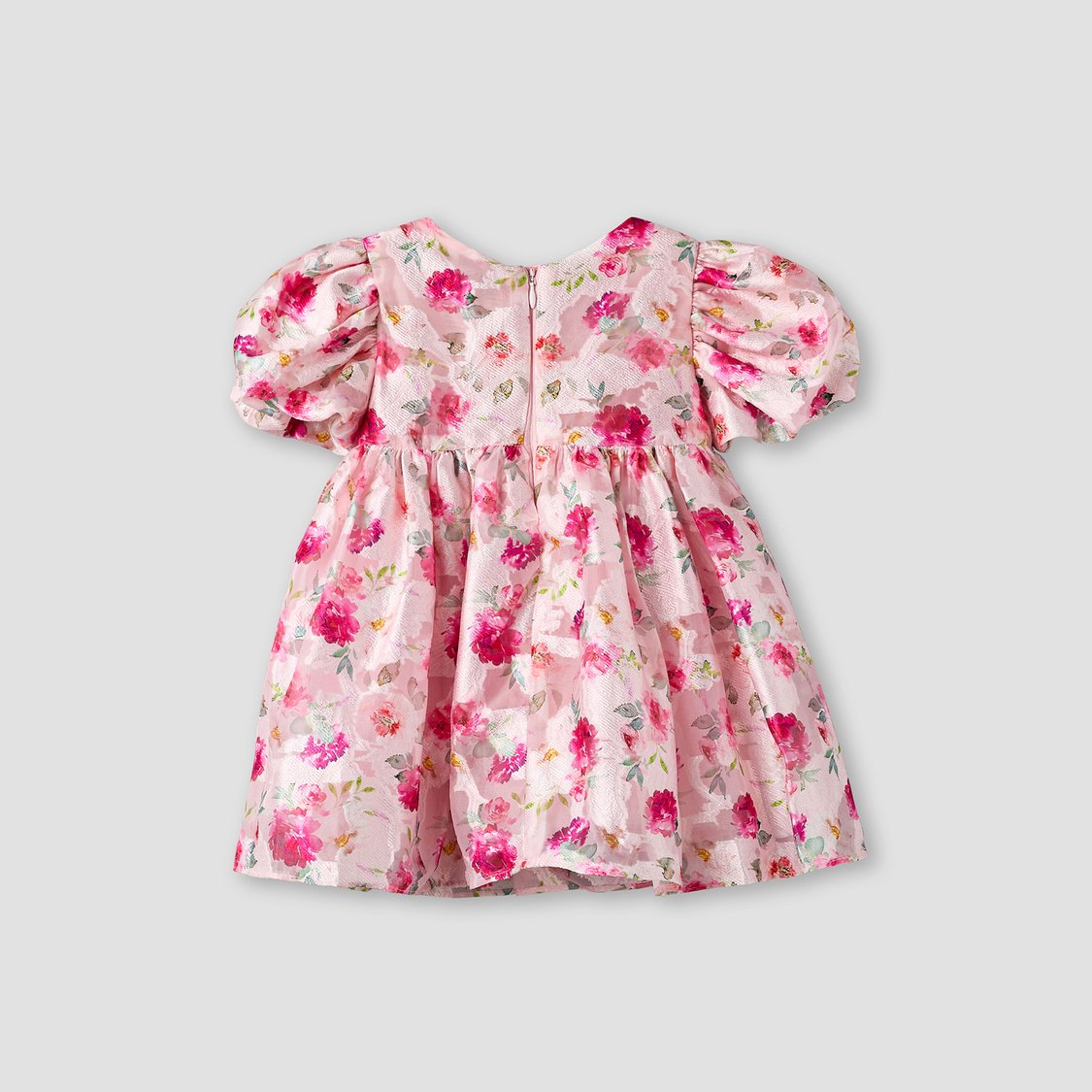 Juniors Floral Print Dress with Puff Sleeves