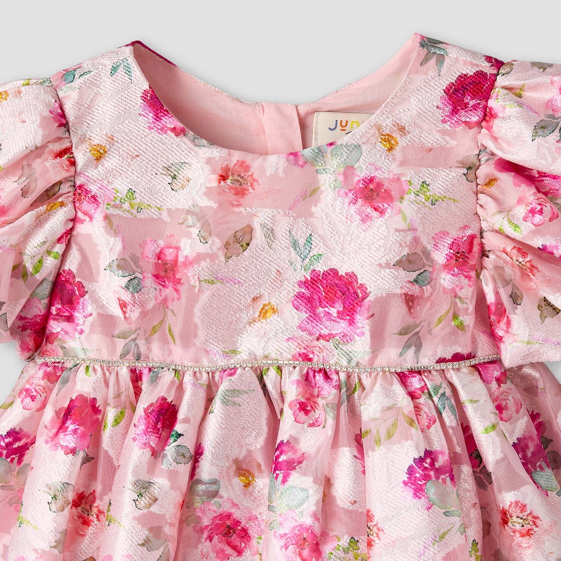 Juniors Floral Print Dress with Puff Sleeves