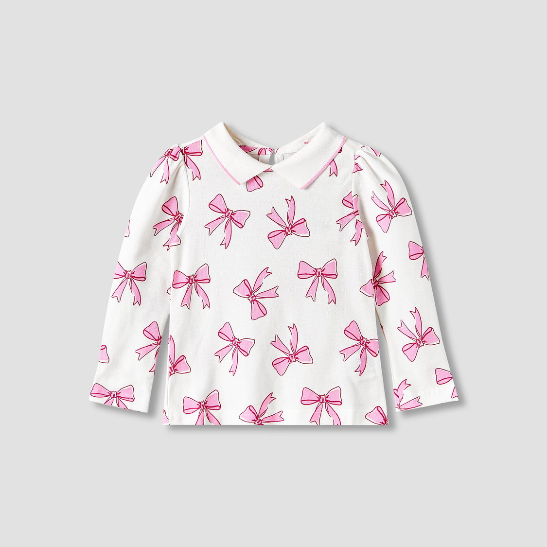 Juniors Bow Print Collared Top