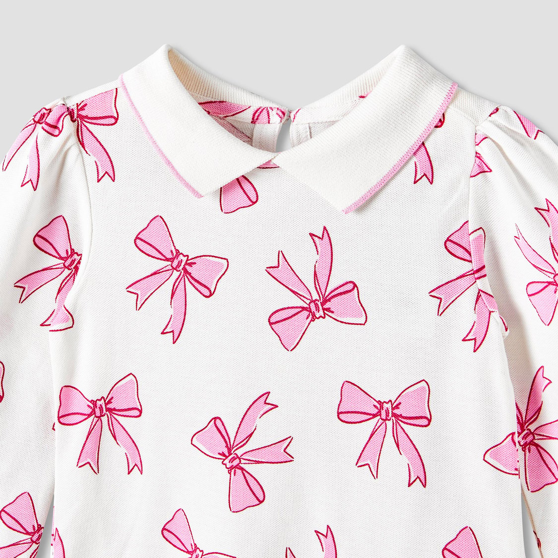 Juniors Bow Print Collared Top