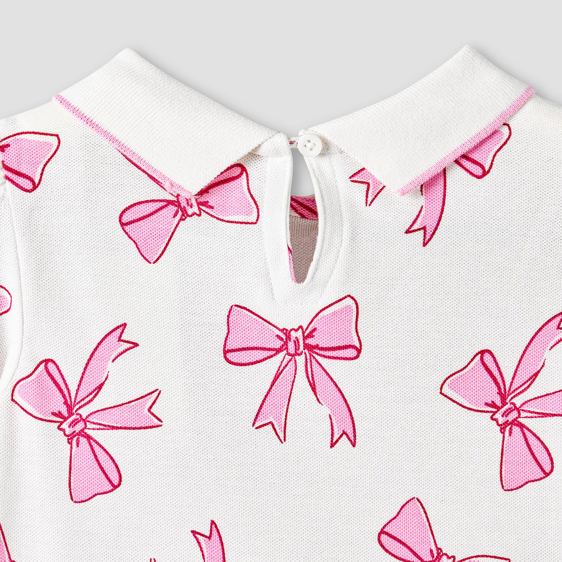 Juniors Bow Print Collared Top