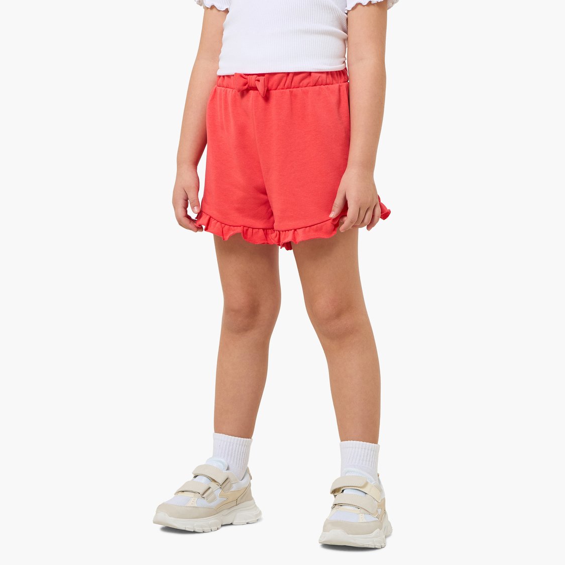 Juniors Solid Shorts with Ruffle Hem
