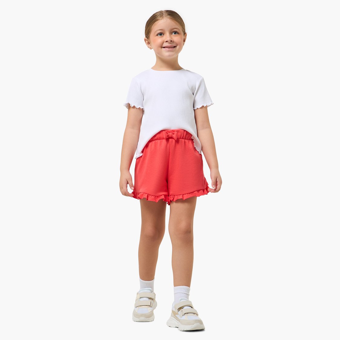 Juniors Solid Shorts with Ruffle Hem