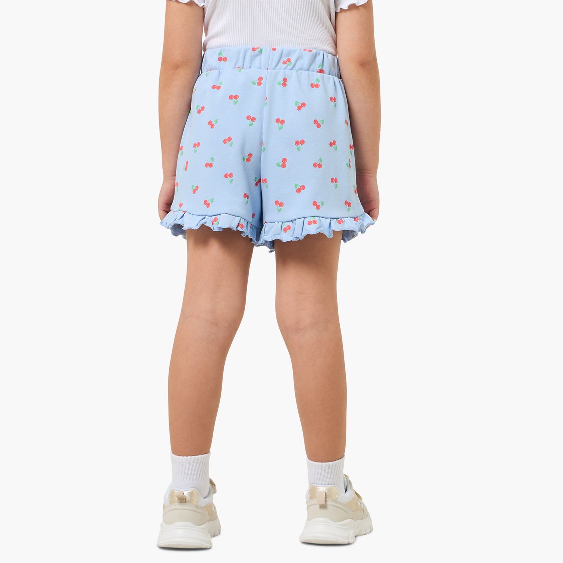 Juniors Cherry Print Shorts with Ruffle Hem