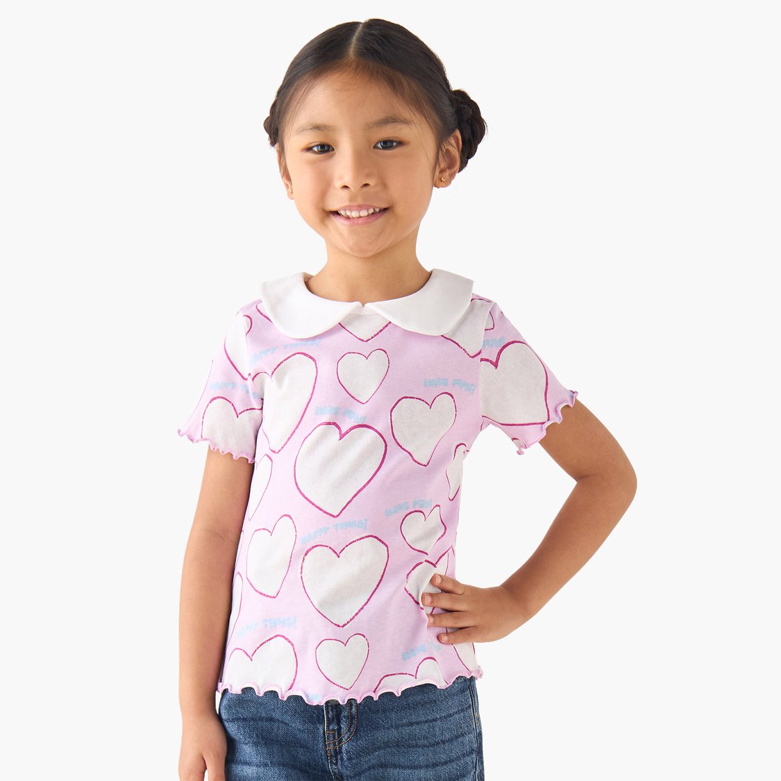 Juniors Bow Print Peter Pan Collar Top