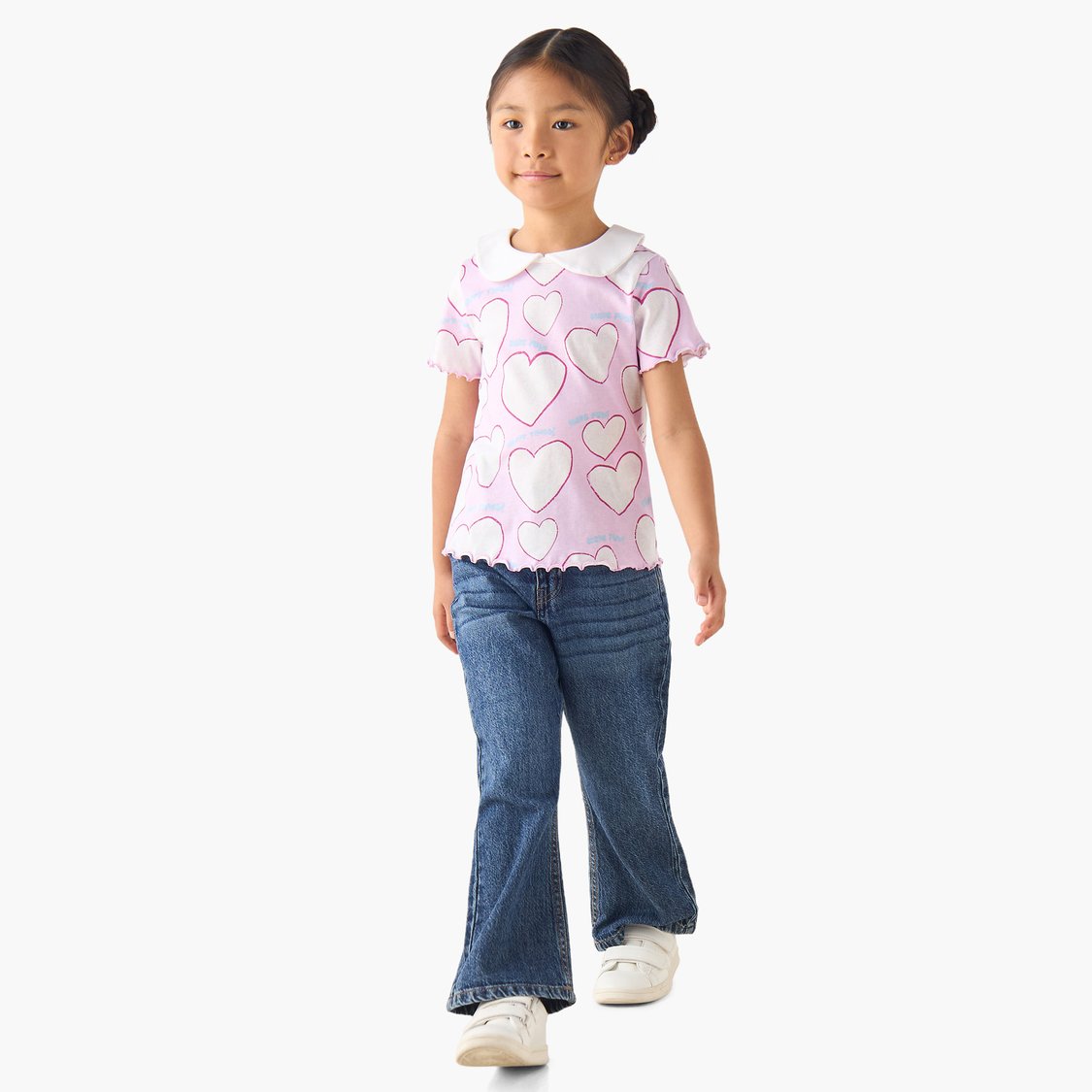 Juniors Bow Print Peter Pan Collar Top