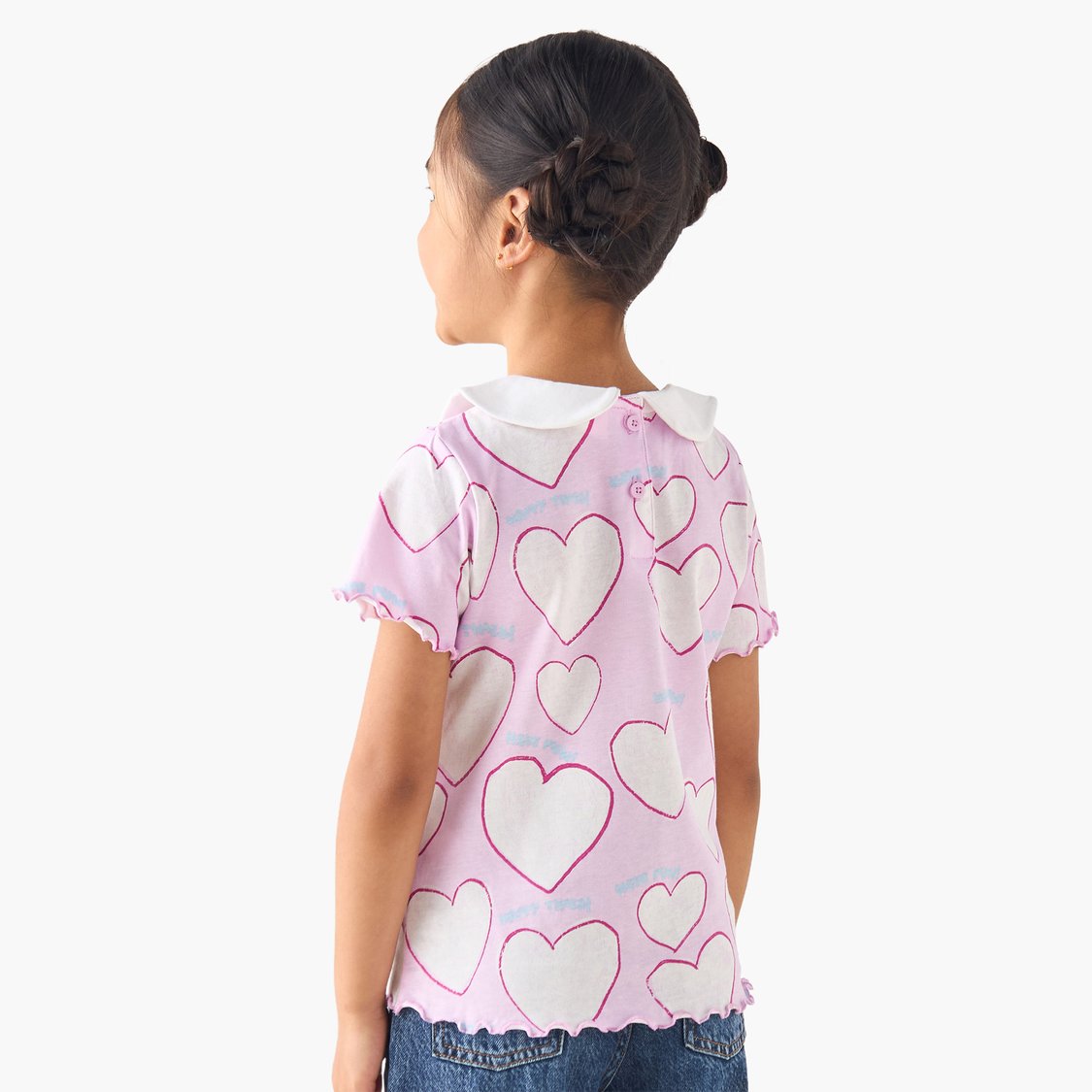 Juniors Bow Print Peter Pan Collar Top
