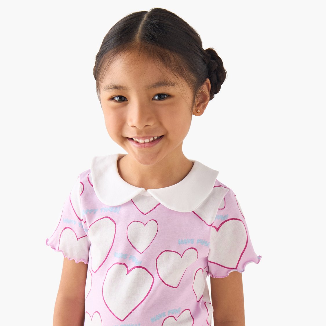 Juniors Bow Print Peter Pan Collar Top
