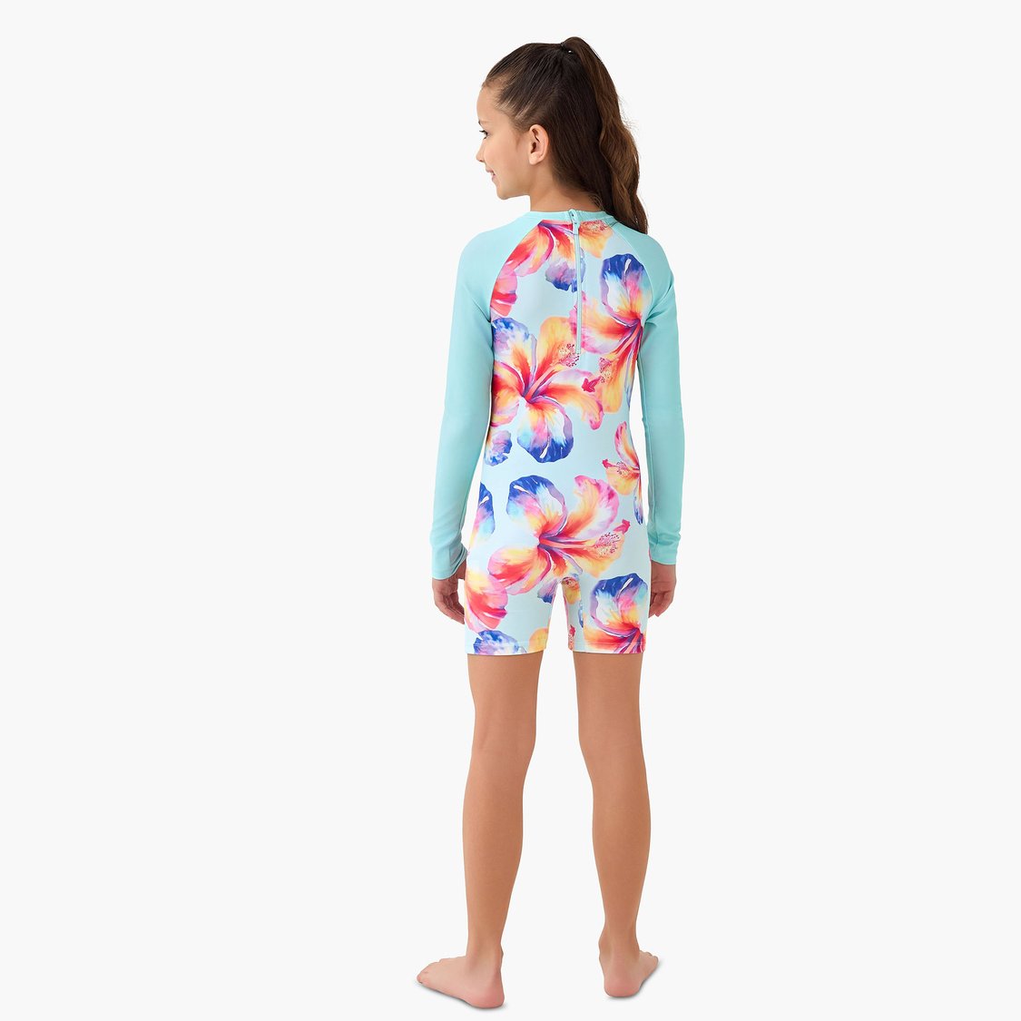 Juniors Floral Print Swimsuit with Skirt