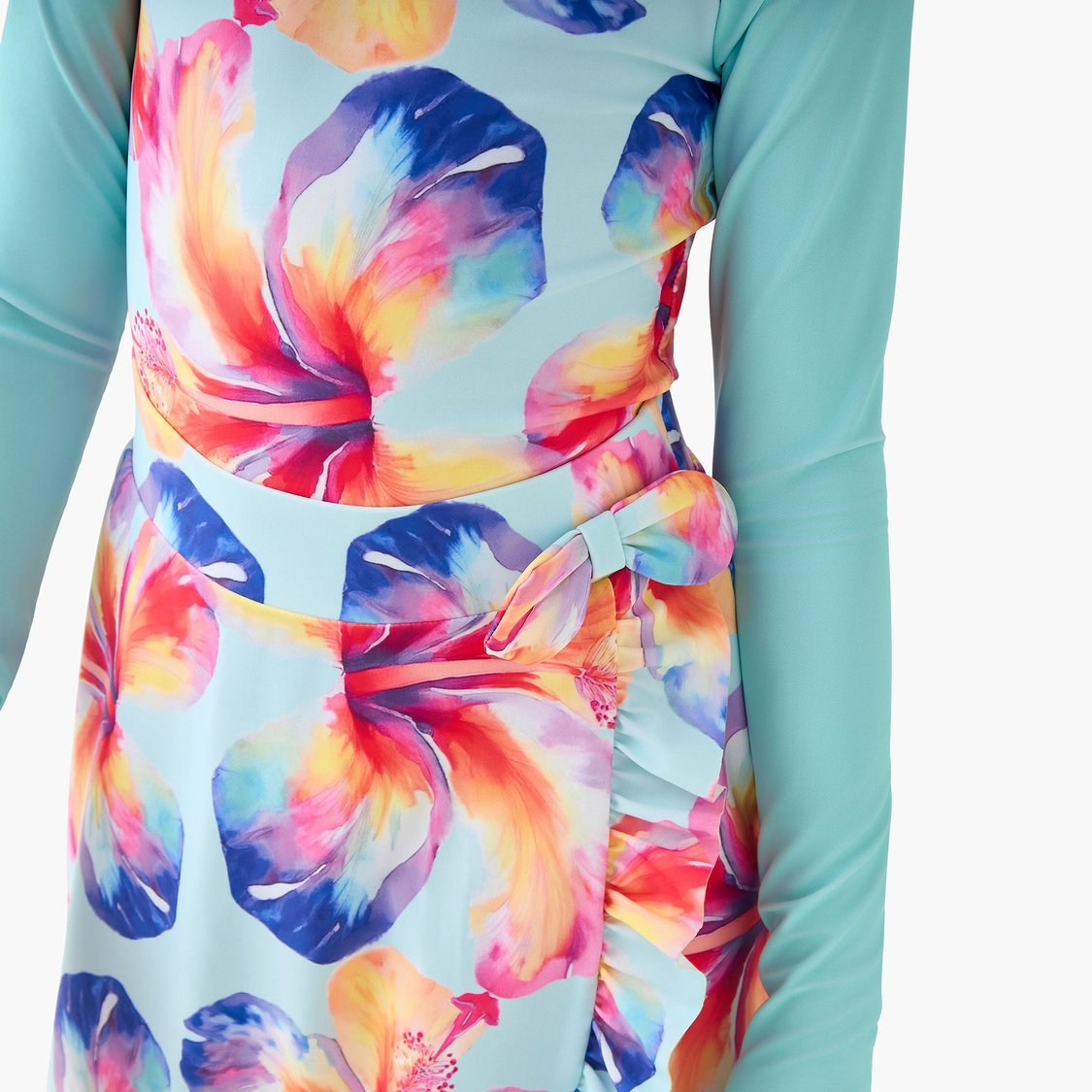 Juniors Floral Print Swimsuit with Skirt