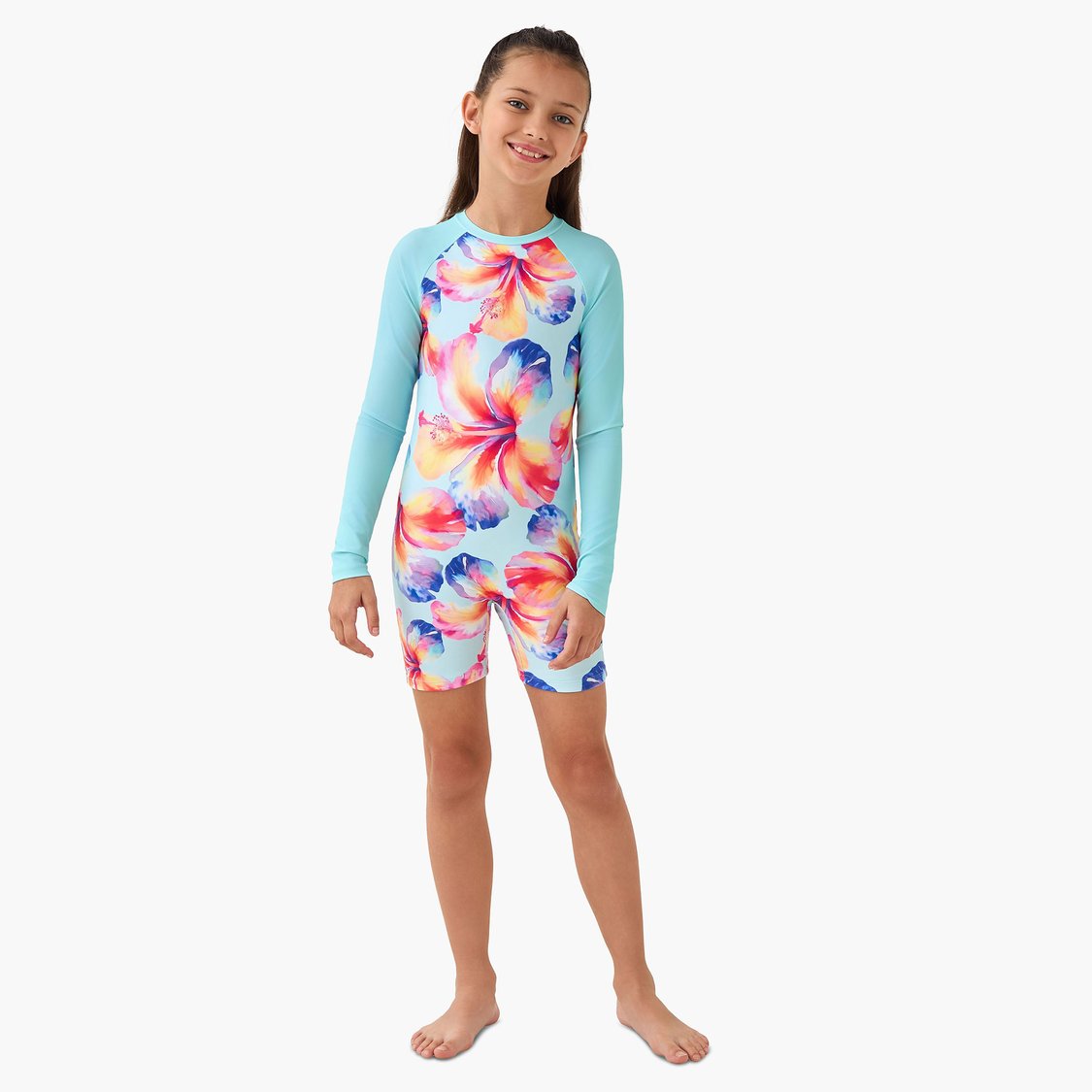 Juniors Floral Print Swimsuit with Skirt