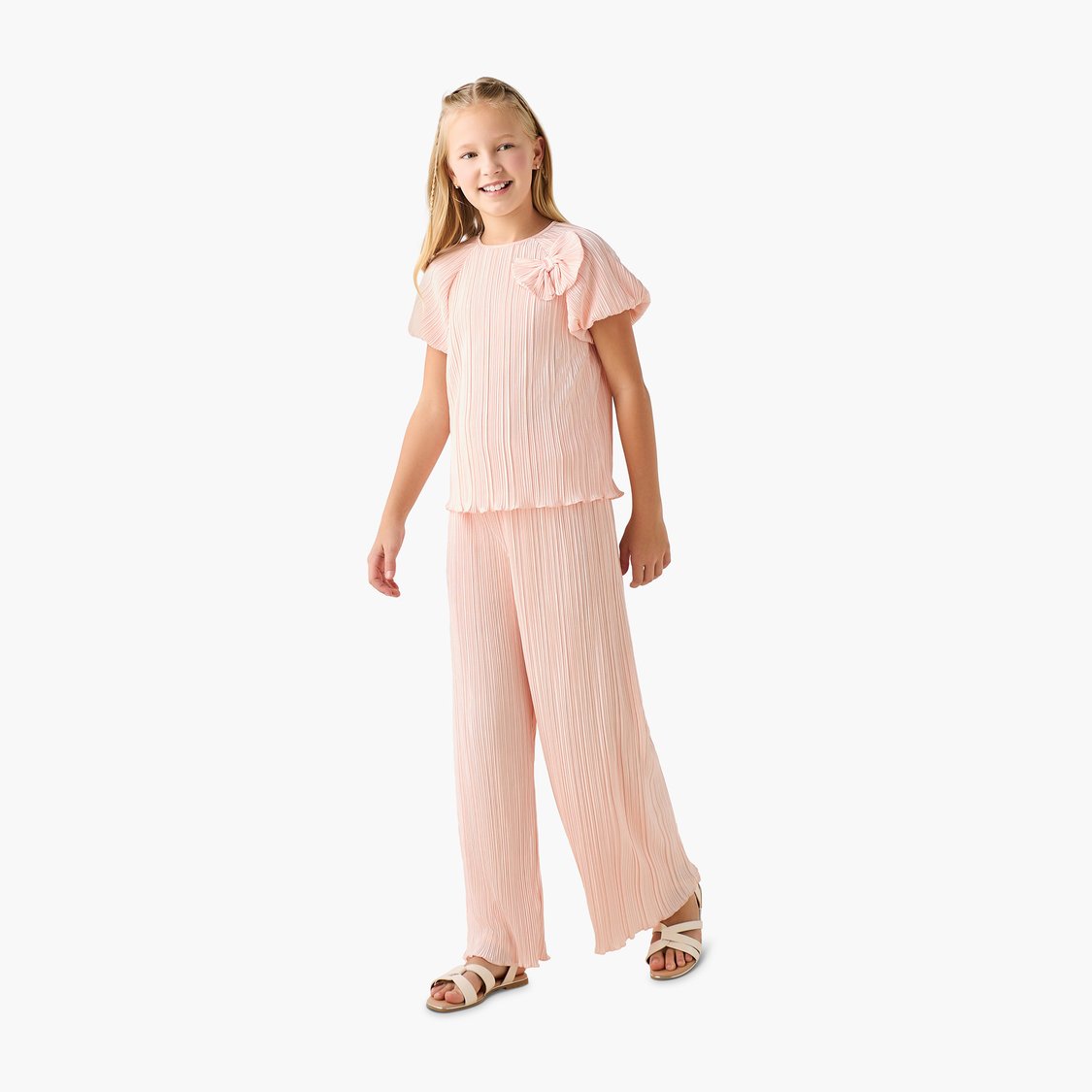 Juniors Textured Top and Pants Set