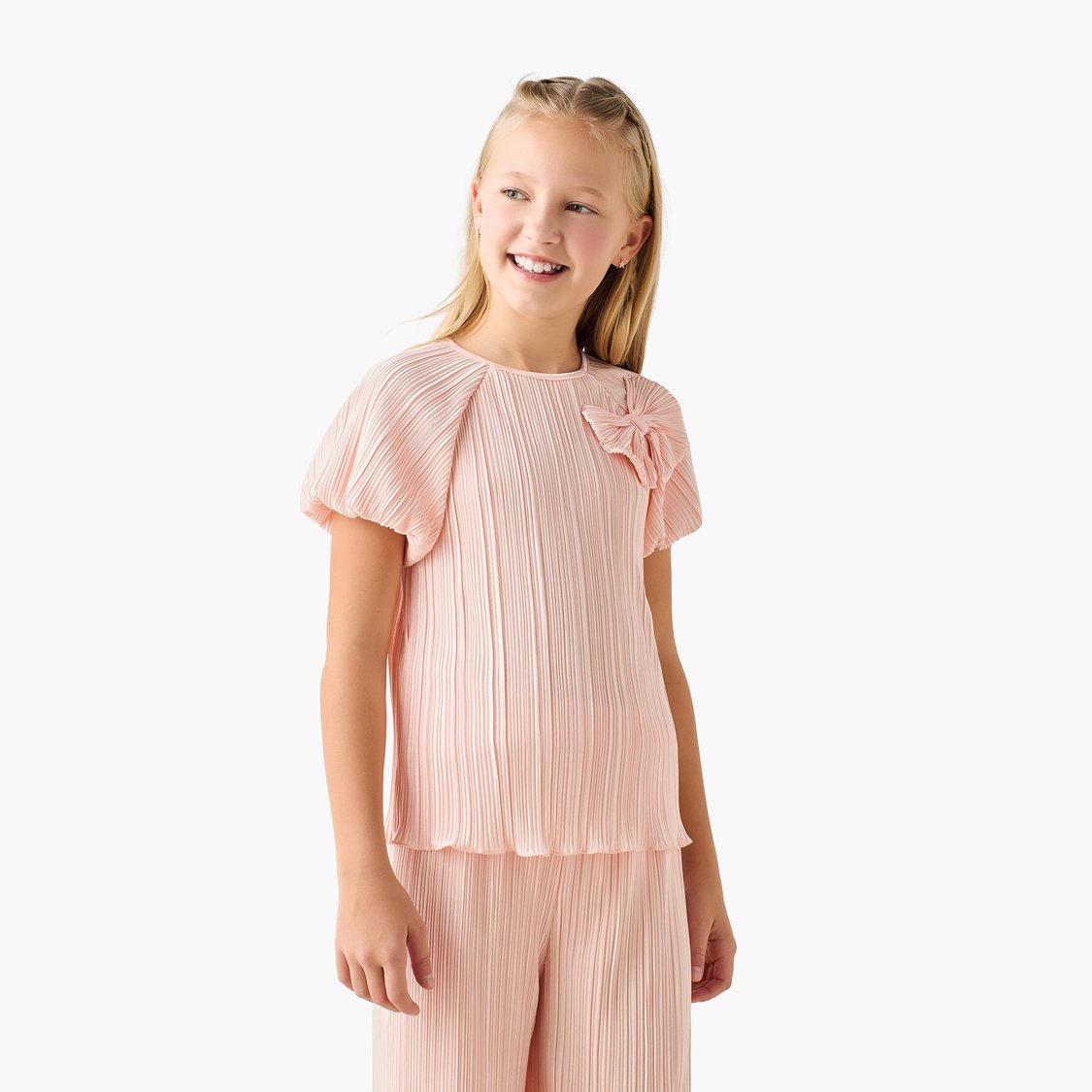 Juniors Textured Top and Pants Set