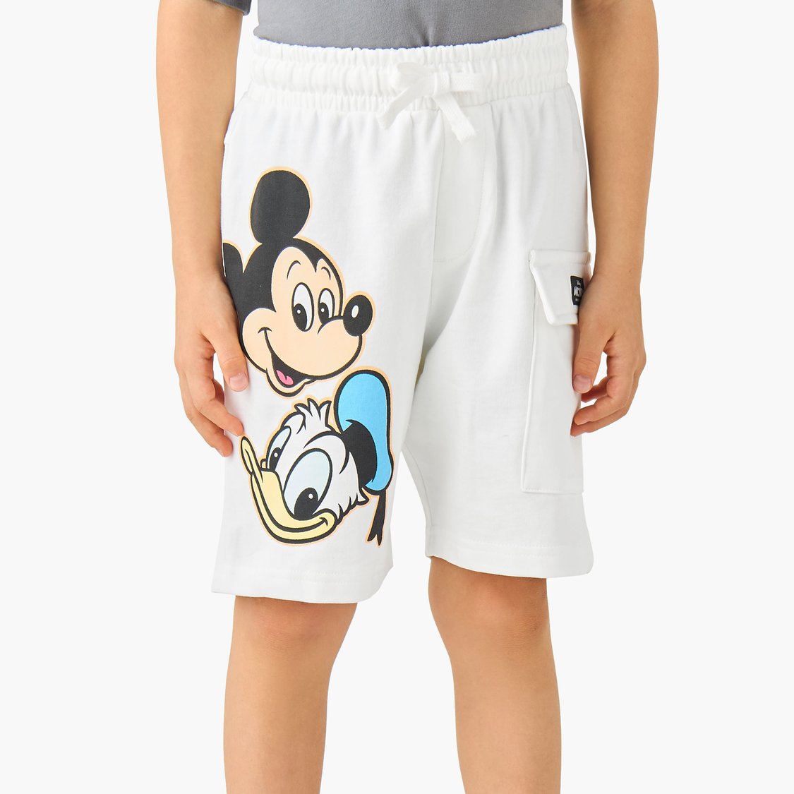 Mickey Mouse and Donald Duck Print Shorts with Cargo Pocket