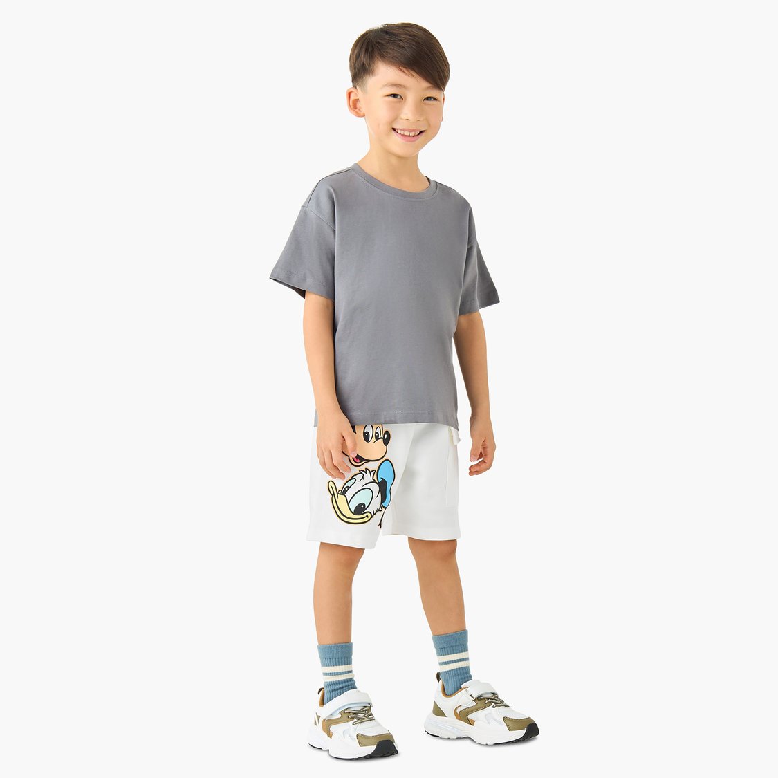 Mickey Mouse and Donald Duck Print Shorts with Cargo Pocket