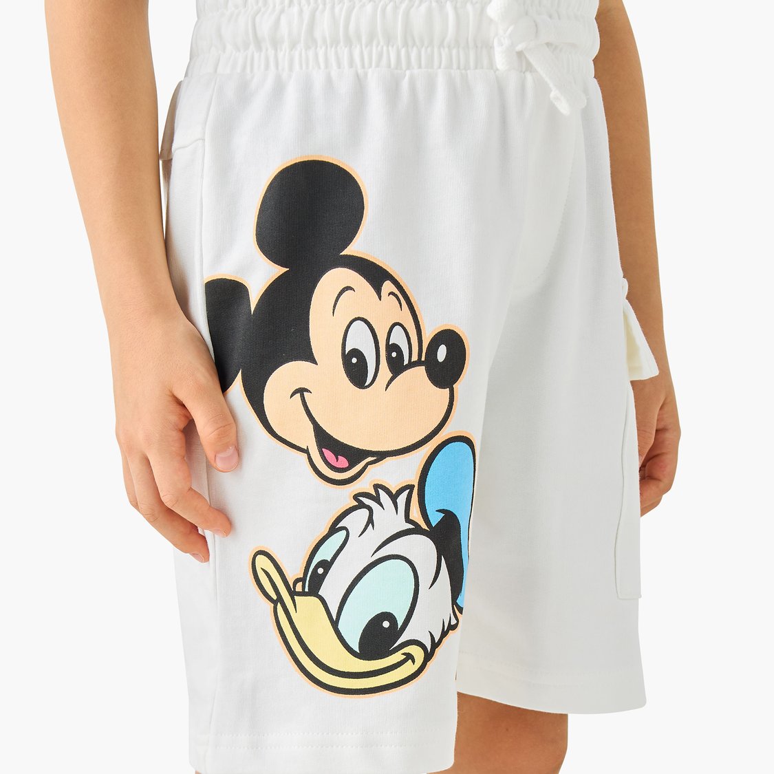 Mickey Mouse and Donald Duck Print Shorts with Cargo Pocket