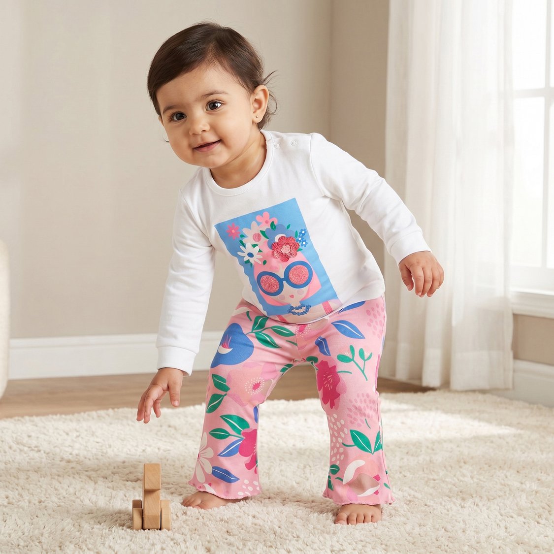 Juniors Floral Print T-shirt and Pyjama Set