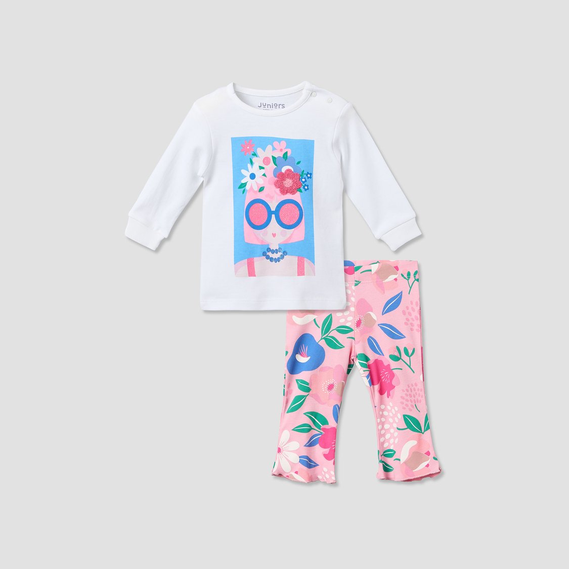 Juniors Floral Print T-shirt and Pyjama Set