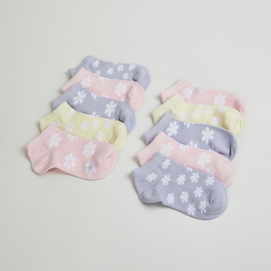 Juniors Floral Print Ankle Length Socks - Pack of 10