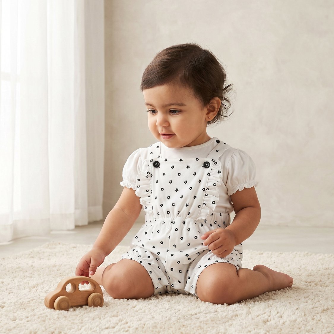 Juniors Floral Print Dungaree and Top Set