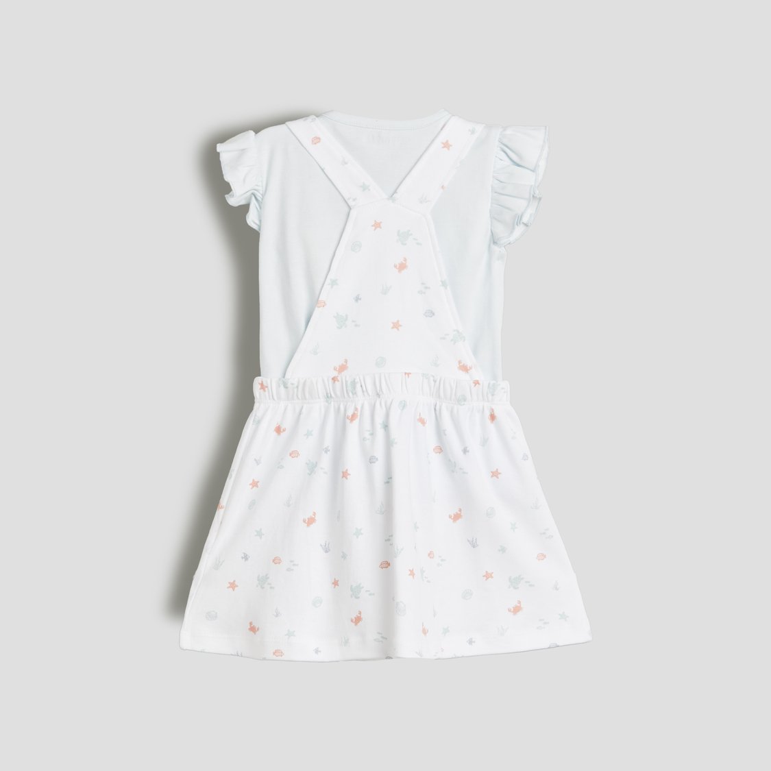 Juniors Printed Pinafore Dress with T-shirt