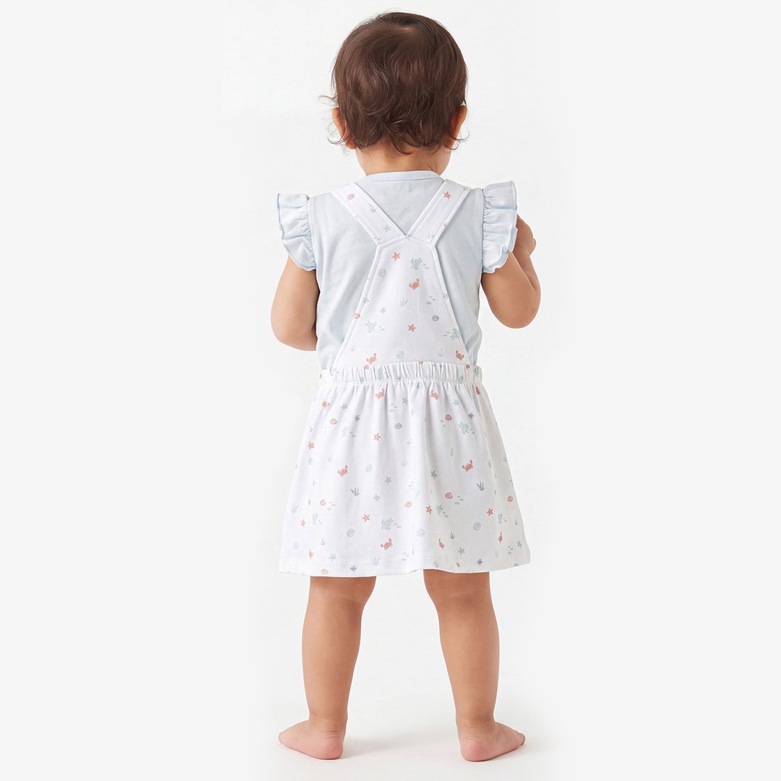 Juniors Printed Pinafore Dress with T-shirt