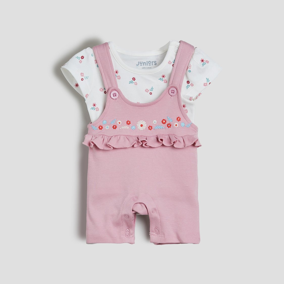 Juniors Embroidered Dungaree and T-shirt Set