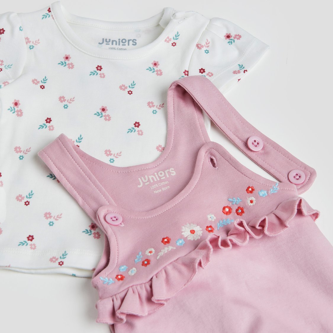 Juniors Embroidered Dungaree and T-shirt Set