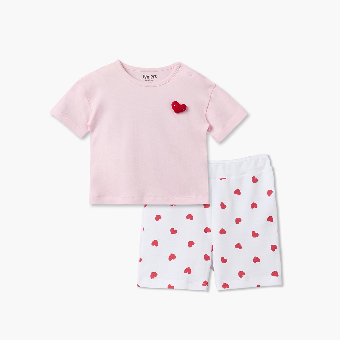 Juniors Heart Printed T-shirt & Shorts Set