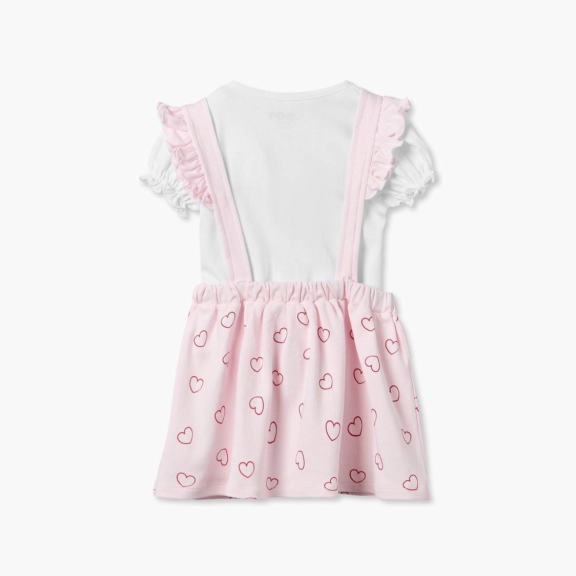 Juniors Heart Print Pinafore Dress with T-shirt