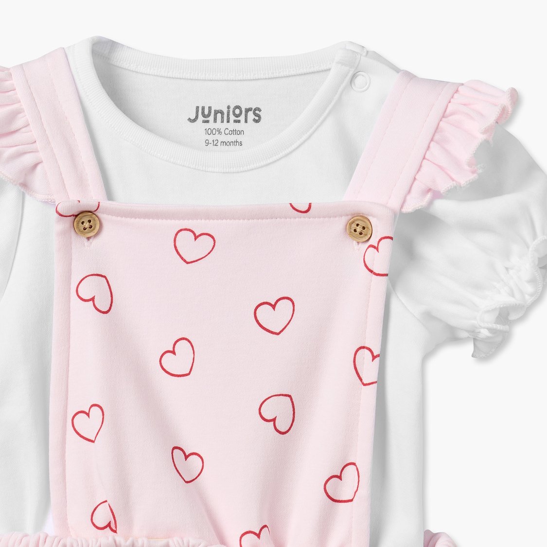 Juniors Heart Print Pinafore Dress with T-shirt
