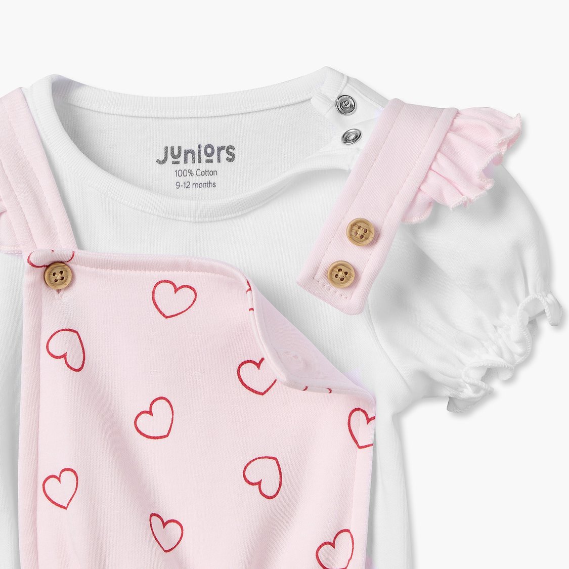 Juniors Heart Print Pinafore Dress with T-shirt