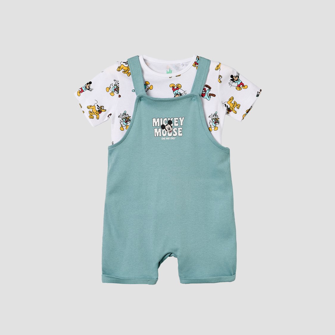 Juniors Mickey Mouse and Friends Print T-shirt & Dungaree Set