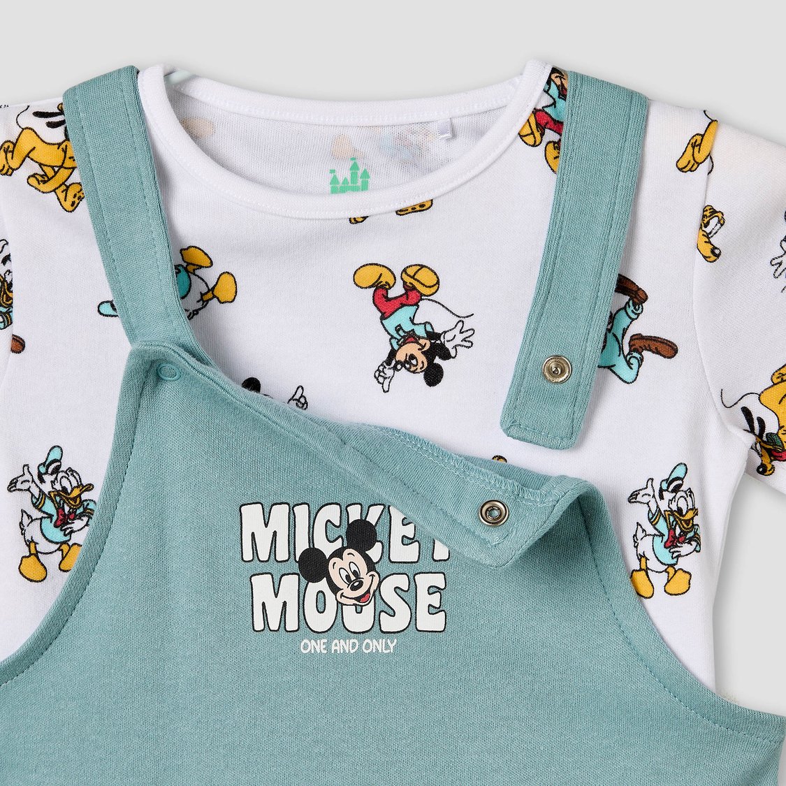 Juniors Mickey Mouse and Friends Print T-shirt & Dungaree Set
