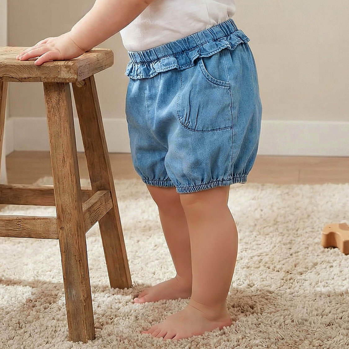 Juniors Ruffle Detail Elasticated Denim Shorts