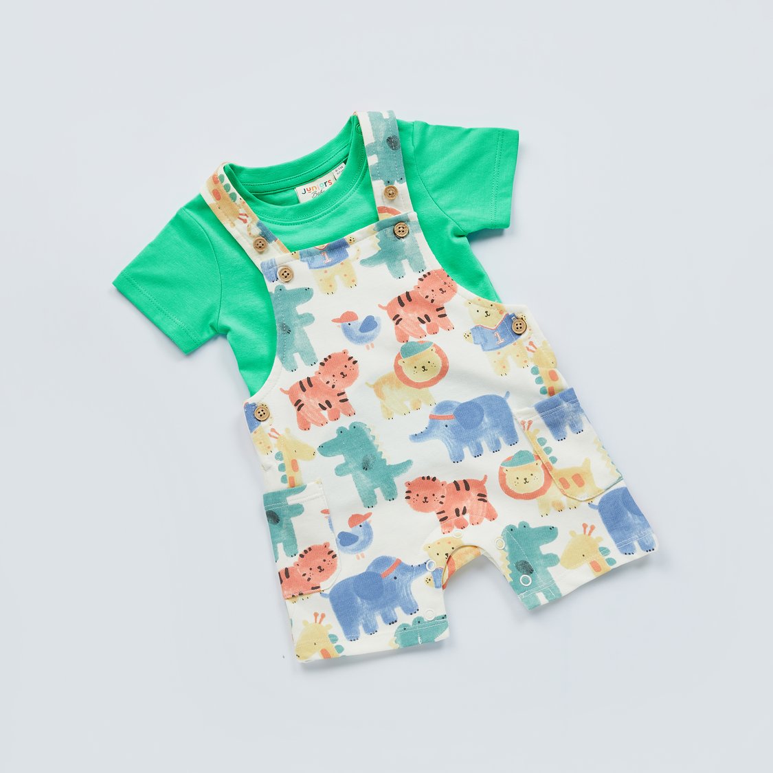 Juniors Printed Dungaree with T-shirt Set