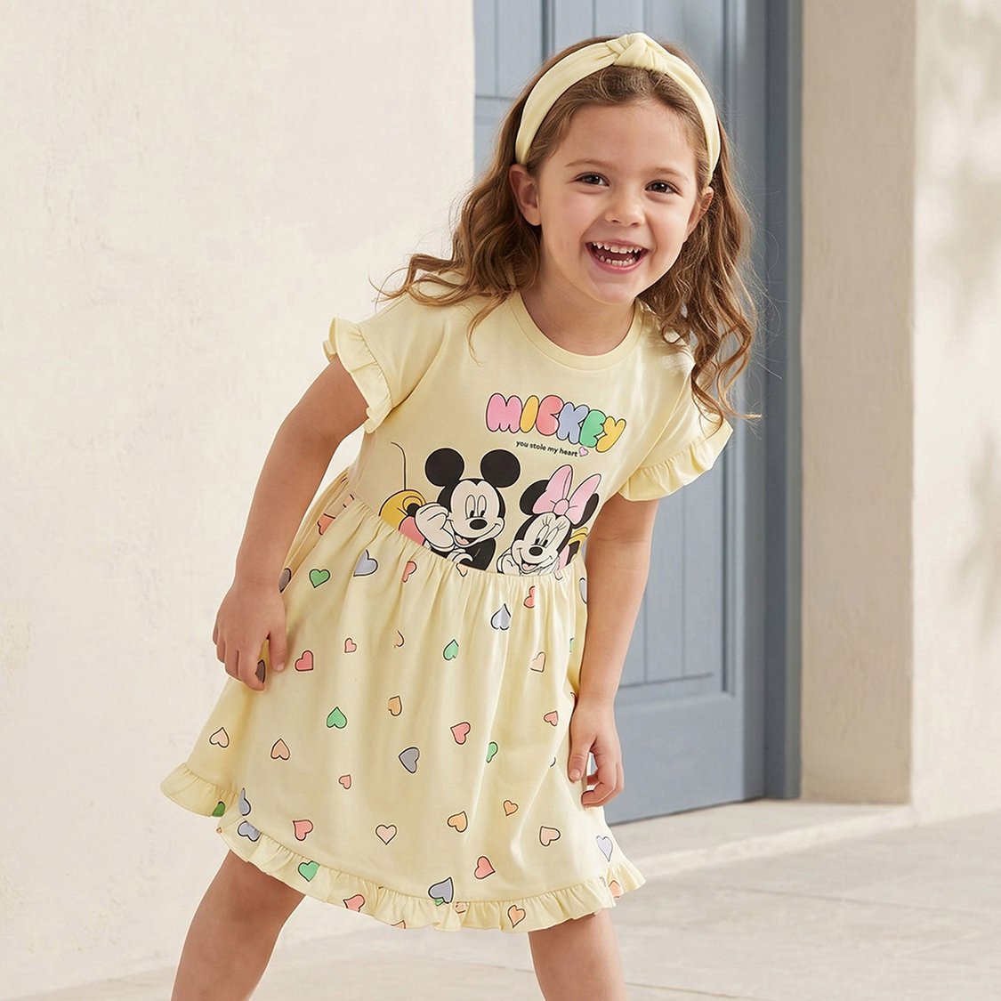 Juniors Mickey and Minnie Mouse Print A-line Dress