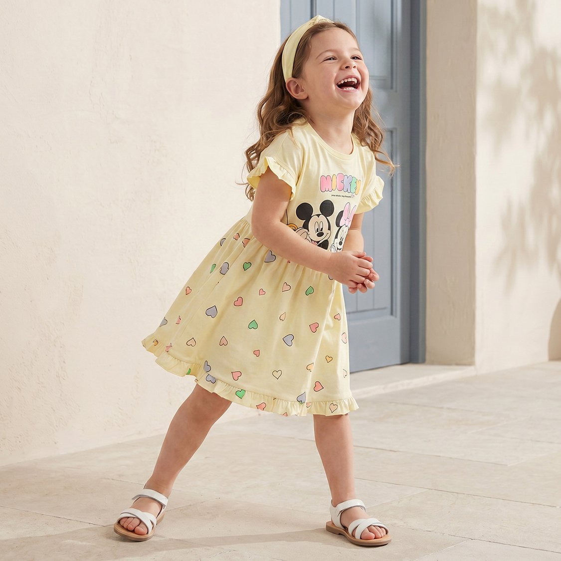 Juniors Mickey and Minnie Mouse Print A-line Dress