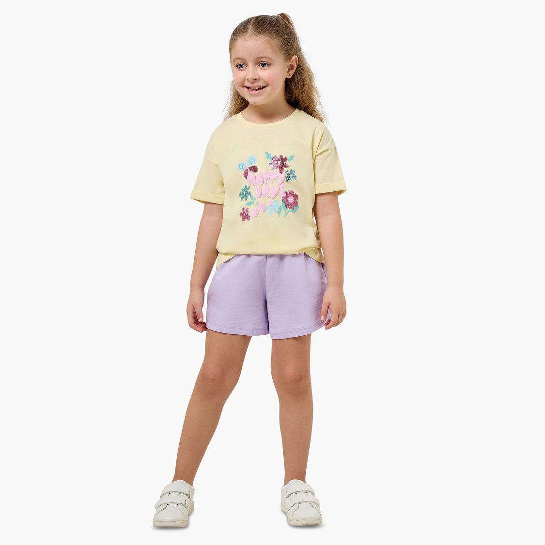Juniors Floral Sequin T-shirt