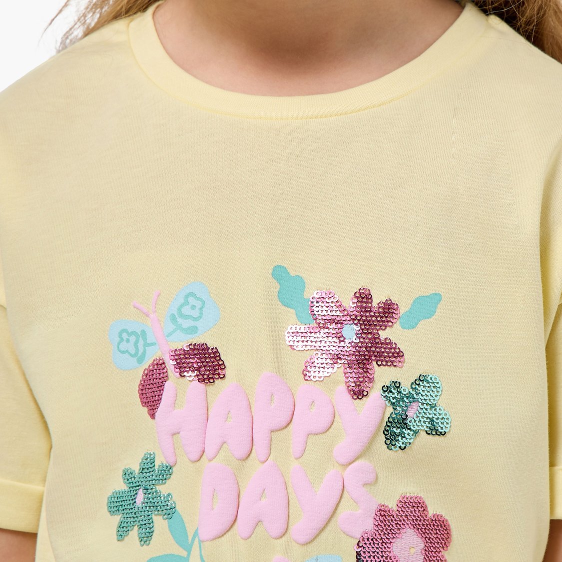 Juniors Floral Sequin T-shirt