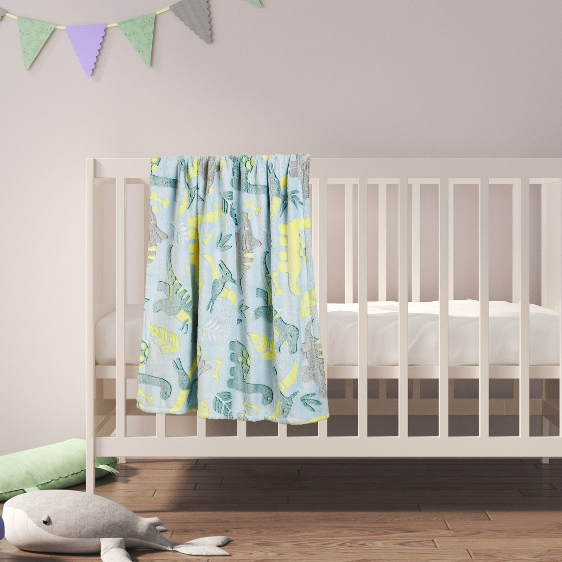 Juniors Dinosaur Print Glow-in-the-Dark Raschel Blanket - 150 x 100 cm
