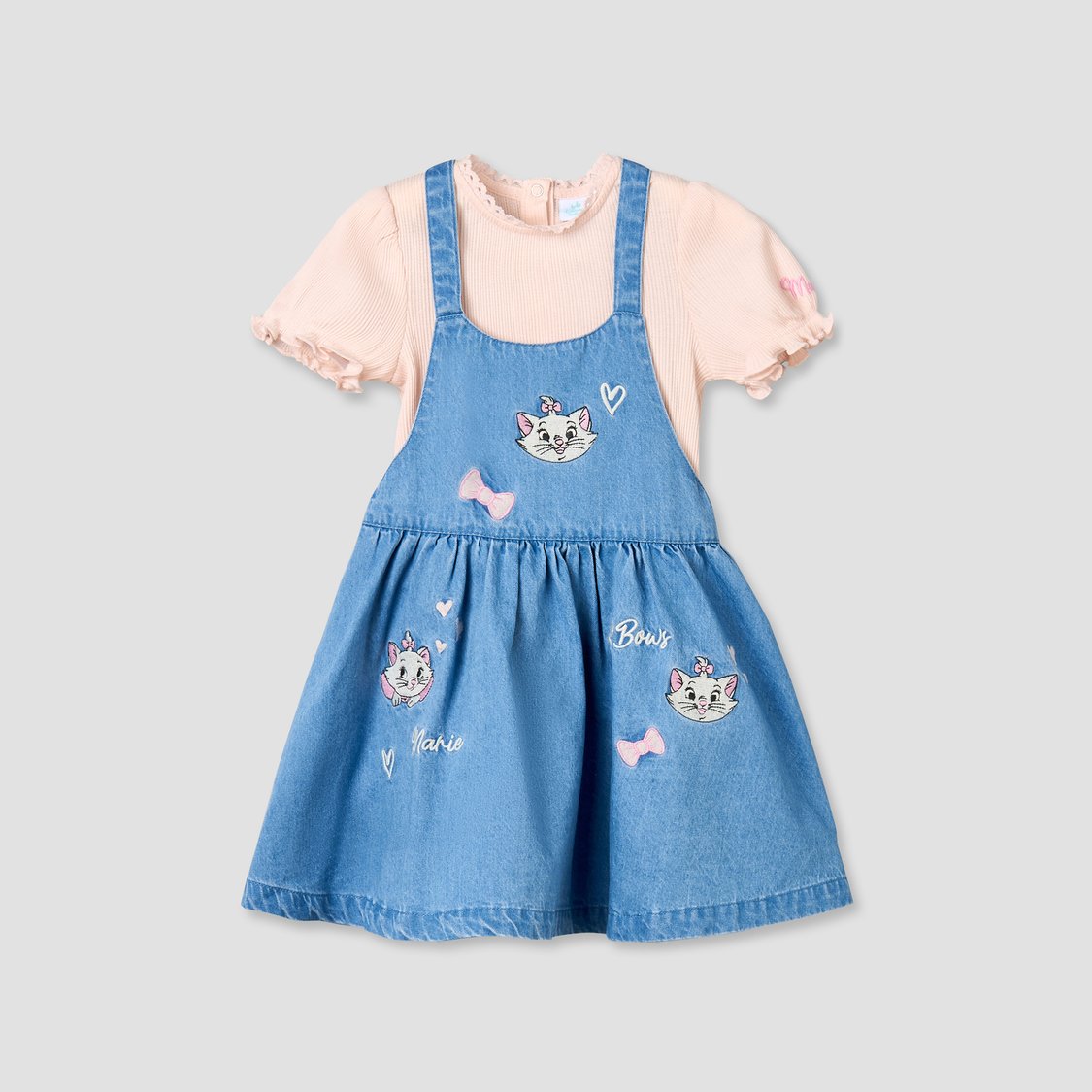 Juniors Marie Embroidery Denim Pinafore Dress and Top