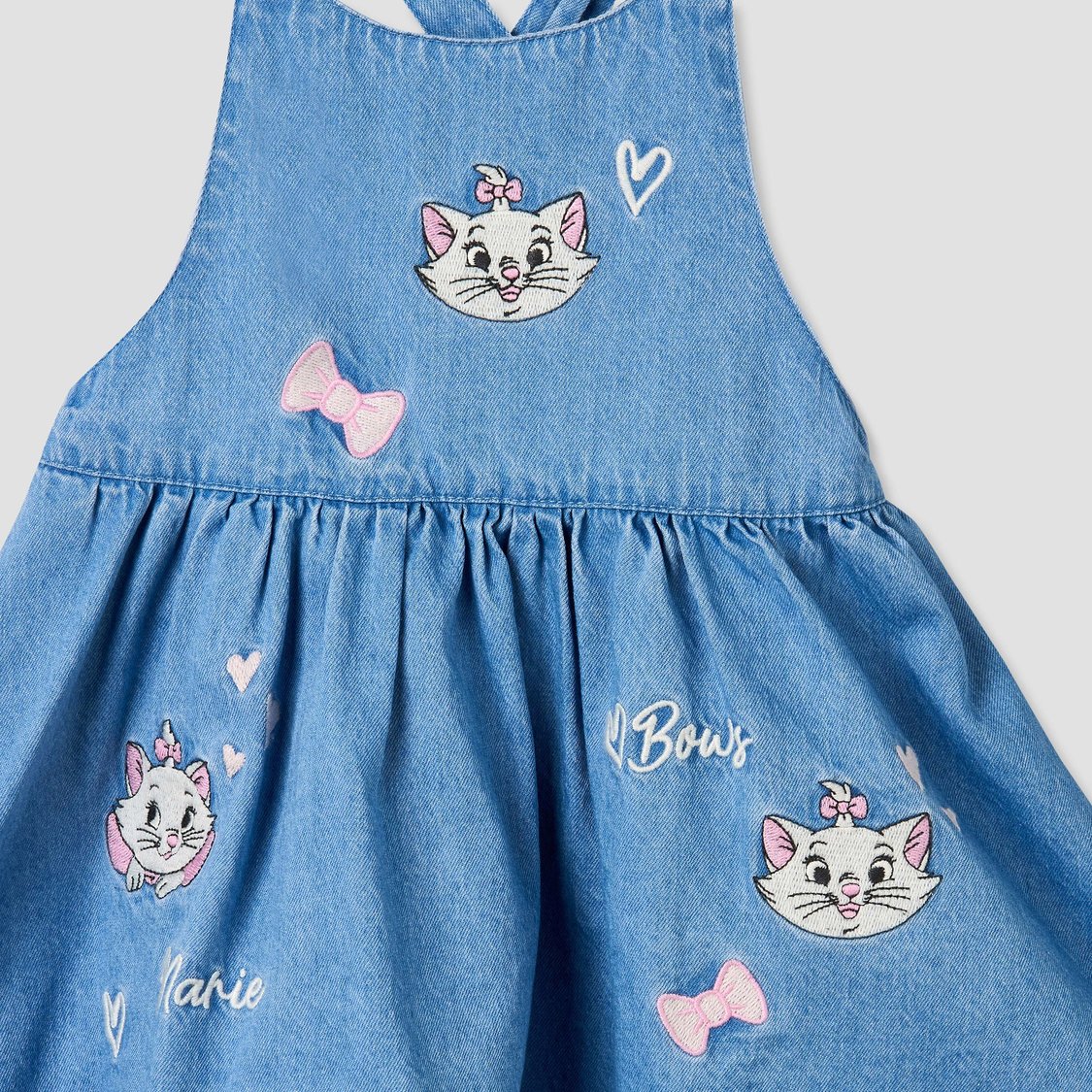 Juniors Marie Embroidery Denim Pinafore Dress and Top