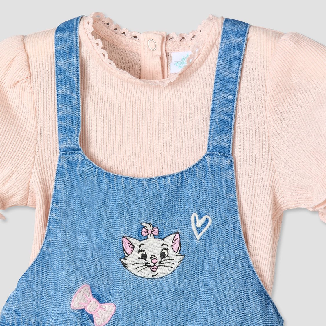 Juniors Marie Embroidery Denim Pinafore Dress and Top