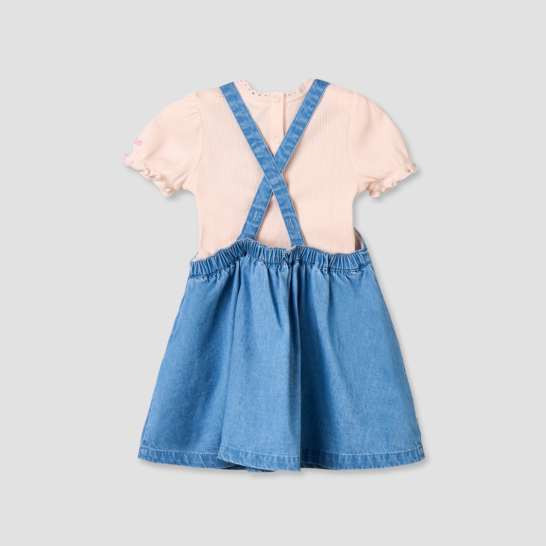 Juniors Marie Embroidery Denim Pinafore Dress and Top