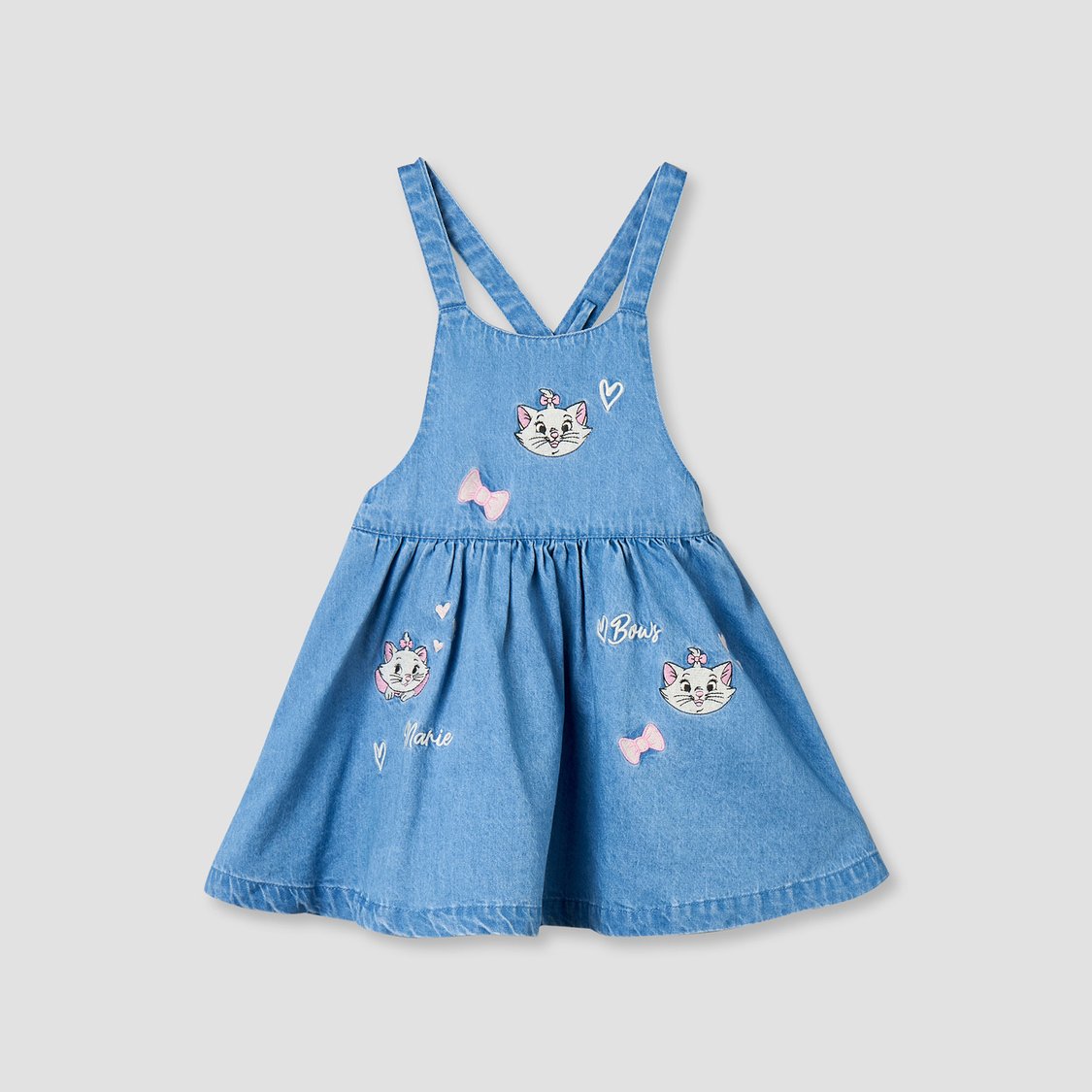 Juniors Marie Embroidery Denim Pinafore Dress and Top