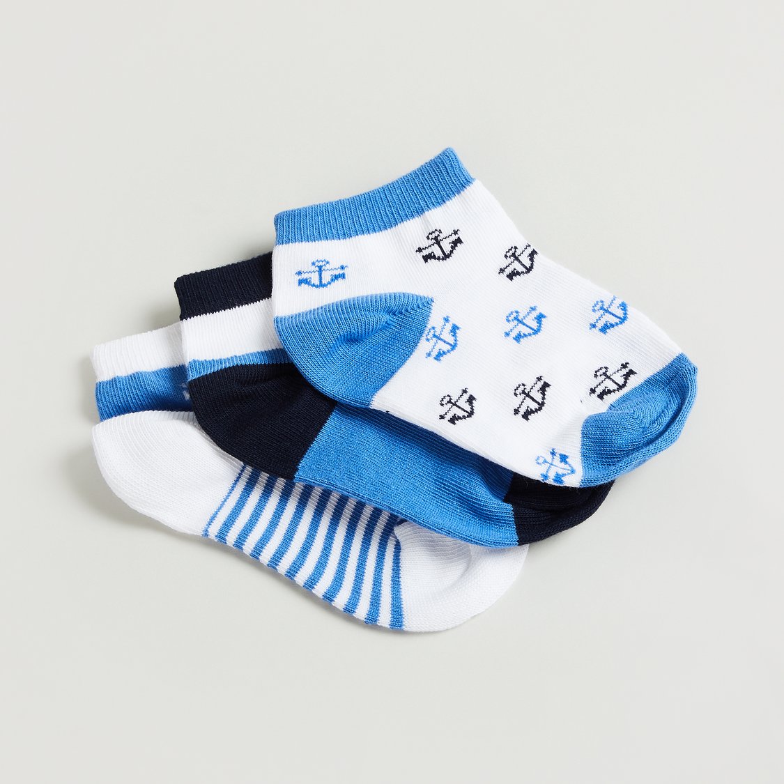 Juniors Nautical Print Ankle Length Socks - Pack of 3