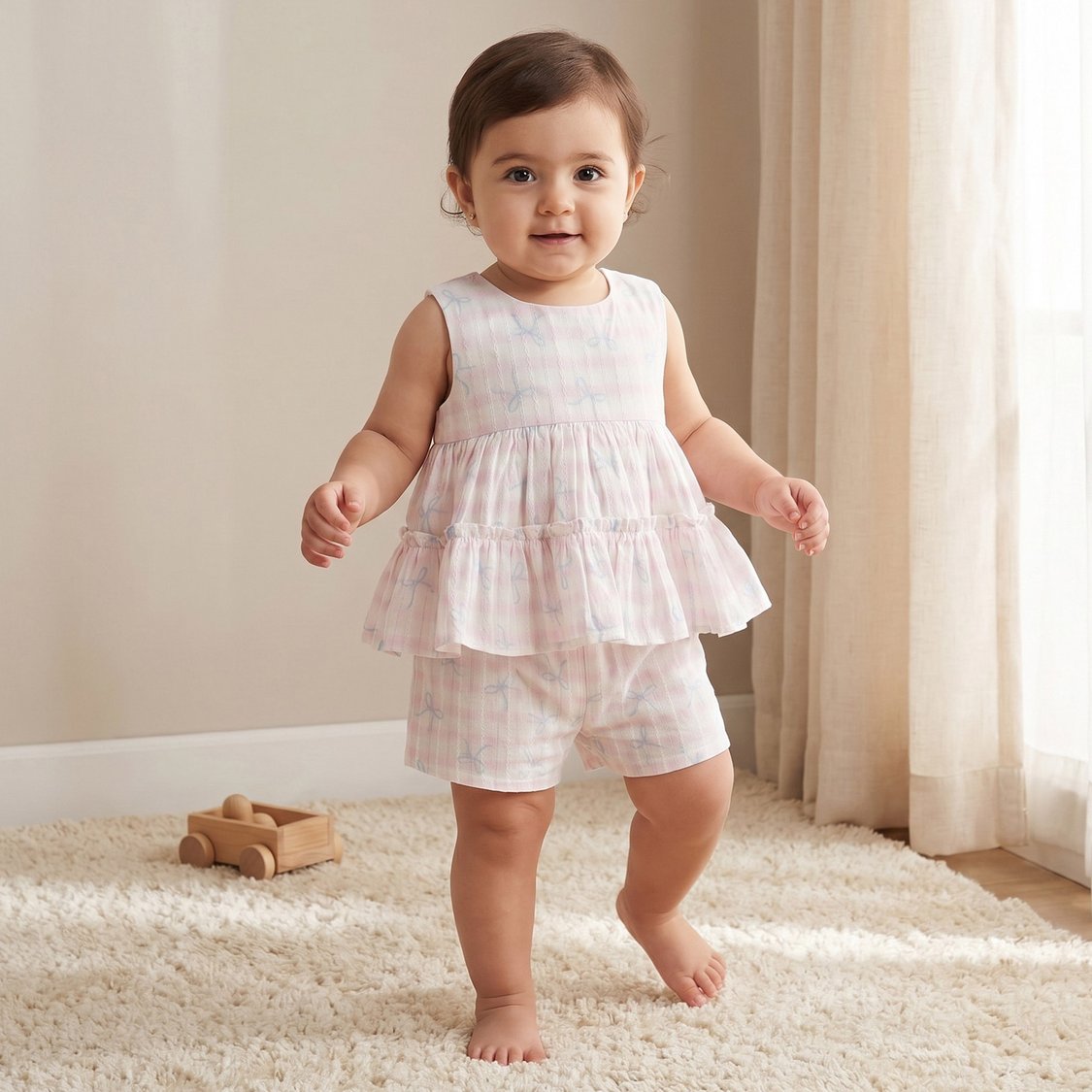 Juniors Bow Print Top and Shorts Set