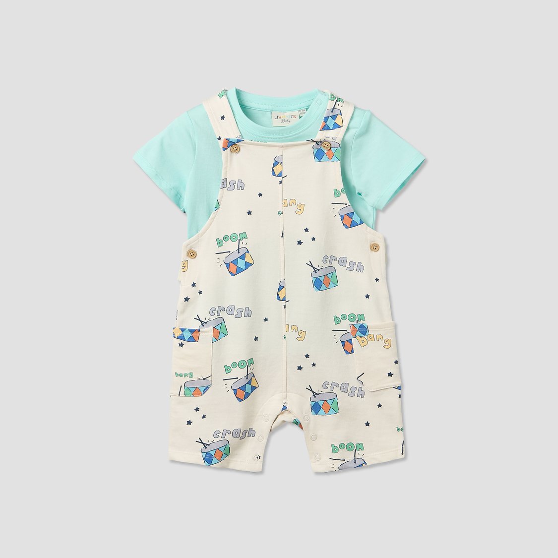 Juniors Printed Dungaree and T-shirt Set