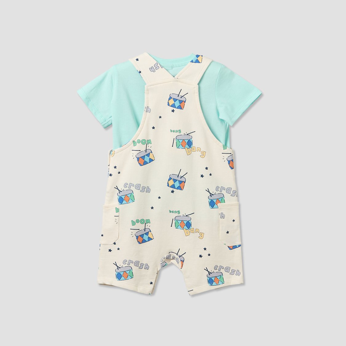 Juniors Printed Dungaree and T-shirt Set